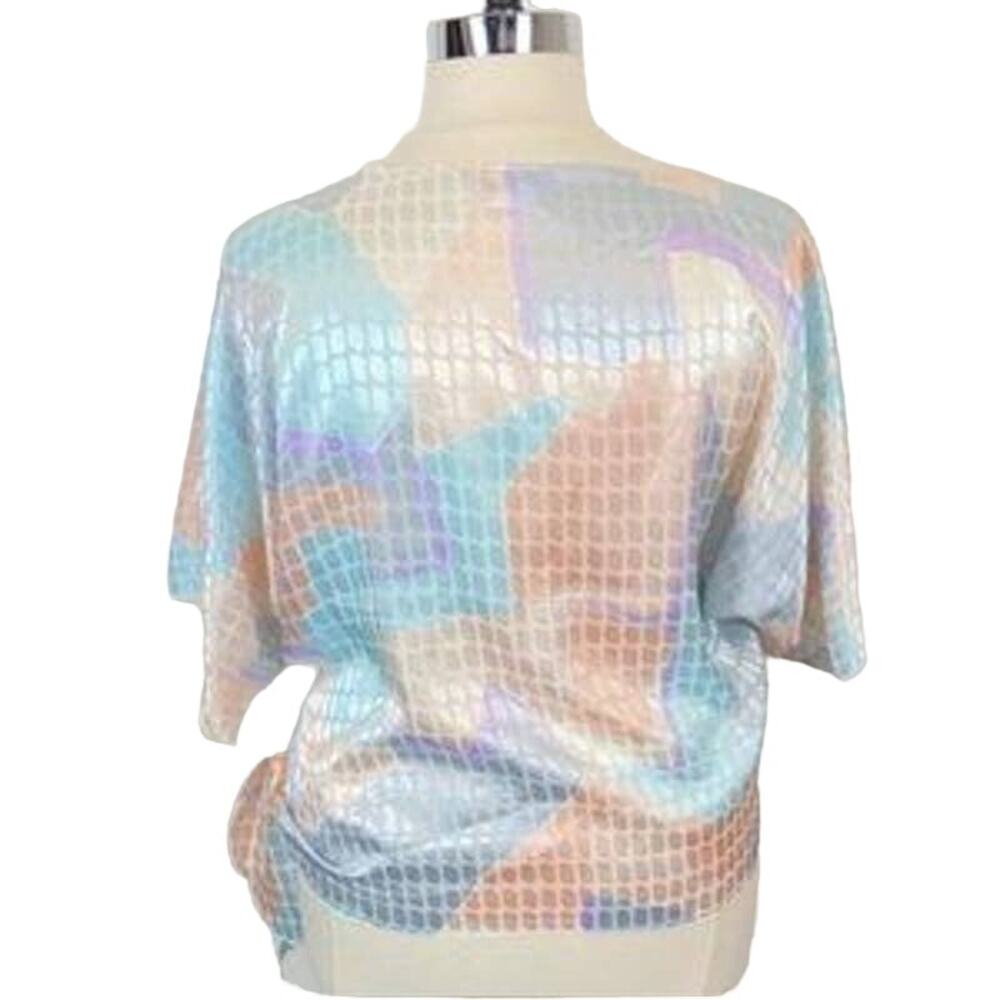 Disco Queen Satin Top Sasia NY Women's Boatneck 70s Pastel Vintage Oversize S - Picture 3 of 14